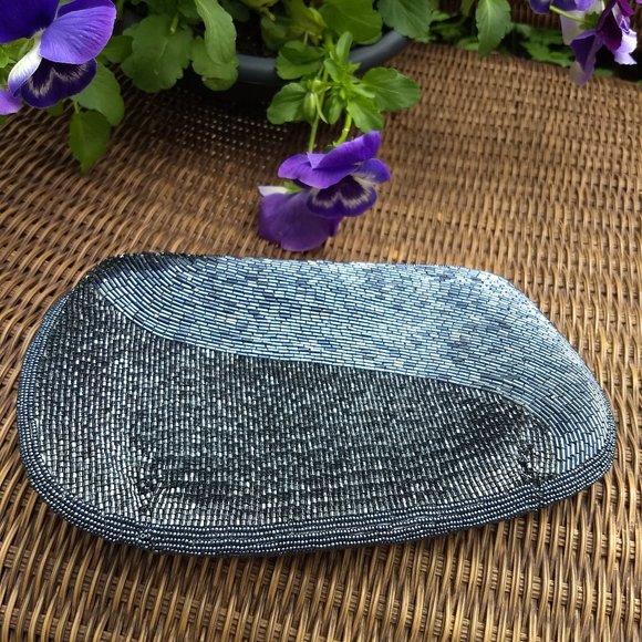 vintage 80s hematite grey seed bead belt clutch set - Picture 6 of 15